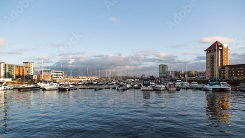 Swansea marina built on reclaimed docklands creating the SA1 development, a mix of apartment buildings and moorings for yachts and fishing boats.