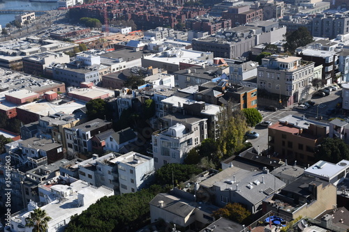 Beautiful aerial view of the San Francisco, USA. View of the Downtown, San Francisco bay and long steep streets.