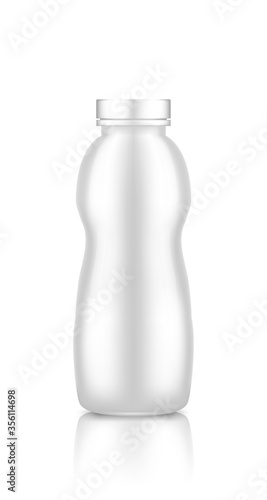 Glossy plastic yogurt bottle with screw cap mockup isolated on white background. Packaging design. Blank nutrition or dairy product template - milk, juice container. 3d realistic vector illustration