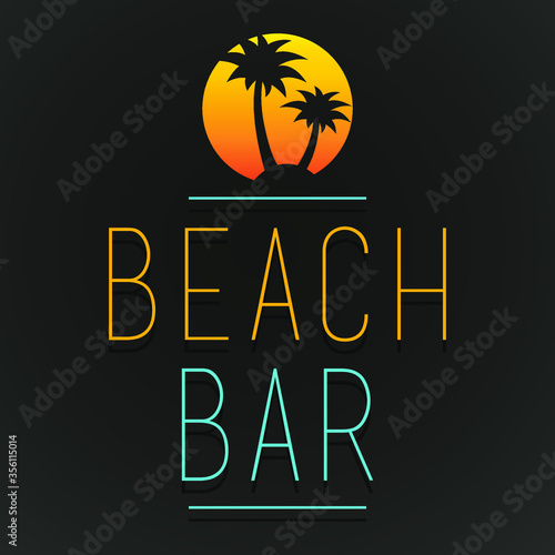 Beach Bar Bar Logo Concept Modern Style Vector Art with Tree Palm Round Gradient