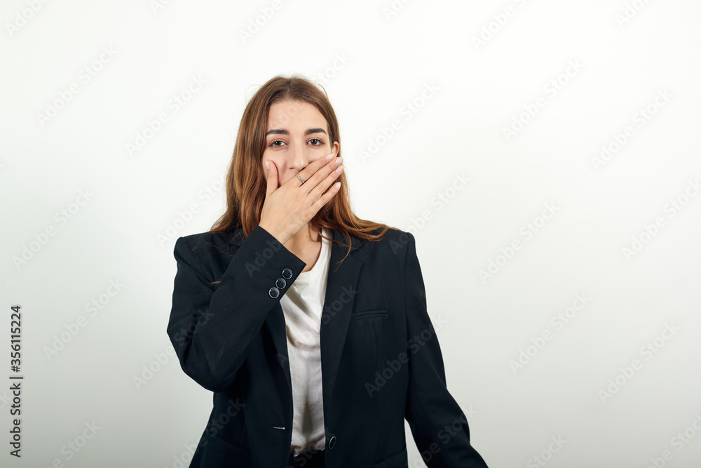 Covering mouth with palm. Can't say anything. Shocked gasping amazed hearing stunning unbelievable news press hand face astonished gossiping found out shocking truth, standing stunned speechless Covering mouth with palm. Can't say anything. Shocked gasping amazed hearing stunning unbelievable news press hand face astonished gossiping found out shocking truth, standing stunned speechless