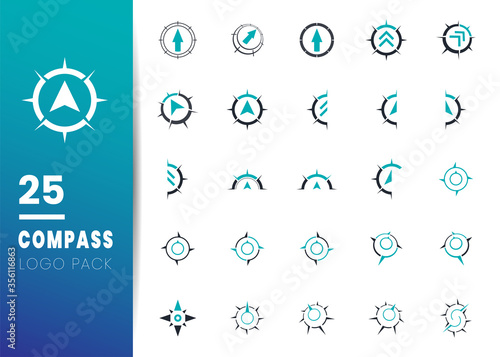 Creative Compass Concept Logo Design Template. Simple Black Blue Compass Icon Travel isolated on white background. Vector Illustration