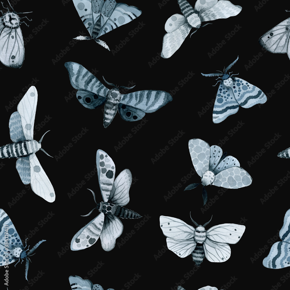 blue night butterfly, indigo butterfly seamless pattern, wild insects, watercolor vintage illustration blue night butterfly, indigo butterfly seamless pattern, wild insects, watercolor vintage illustration