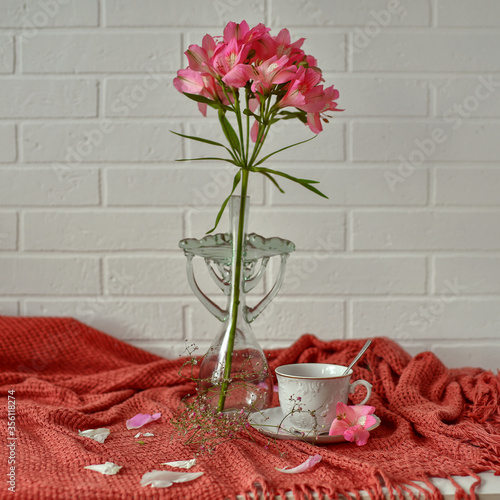 still life with red 
lilies