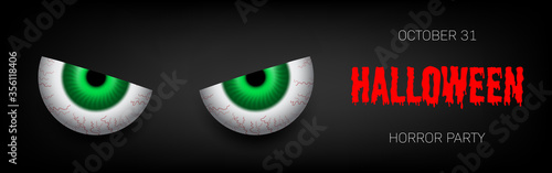 Halloween background with spooky eyeballs. Greeting card, party invitation or sale banner template
