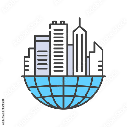 Urban sprawl color line icon. Urbanization. Expansion of megalopolises. Environmental problems. Sign for web page, app. UI UX GUI design element. Editable stroke