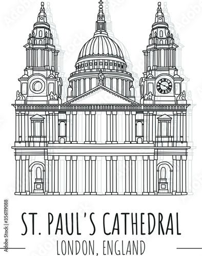 Canvas Print Hand drawn isolated illustration  famous landmark of  Saint Paul's Cathedral, London, England