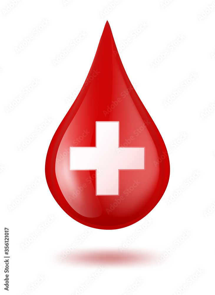 Red blood drop with cross on white. vector illustration. Red blood drop with cross on white. vector illustration.