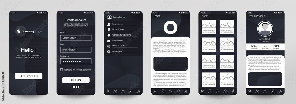 Design of mobile app, UI, UX, GUI. Set of user registration screens ...