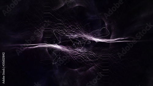 Dark background of futuristic scene with electric flash, powerful discharge. Abstract lightning effect useful as techno party flyer background or modern sci-fi graphic project