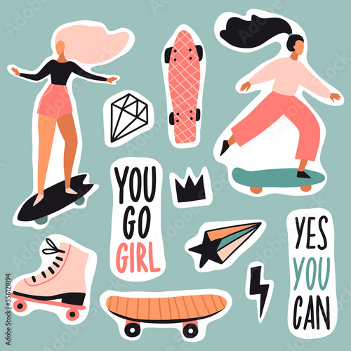 Girls on skateboard, longboard patches