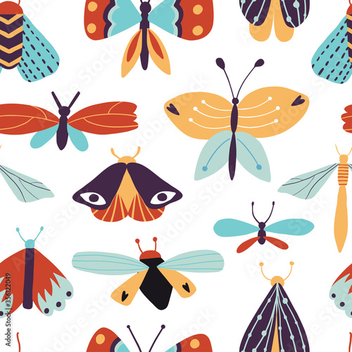 Doodle insect seamless pattern