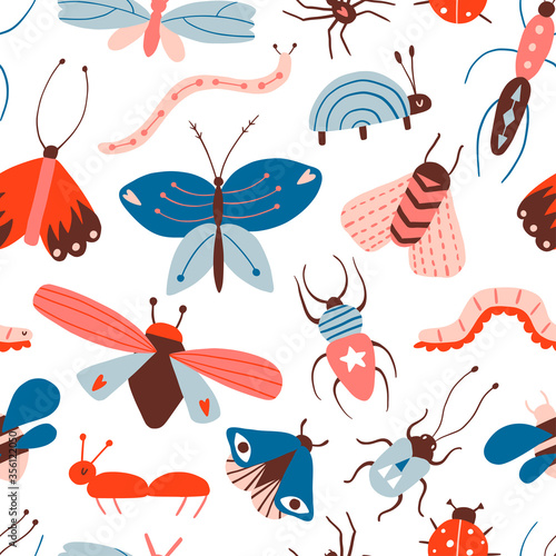 Doodle insects seamless pattern