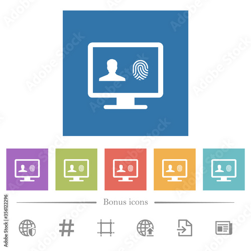 Criminal background check flat white icons in square backgrounds