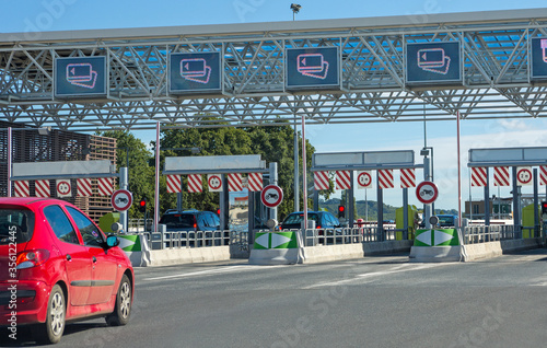 Toll road on motorway in France. photo