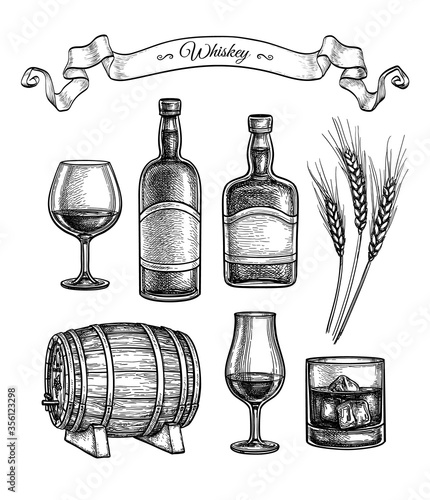 Ink sketch set of whiskey.