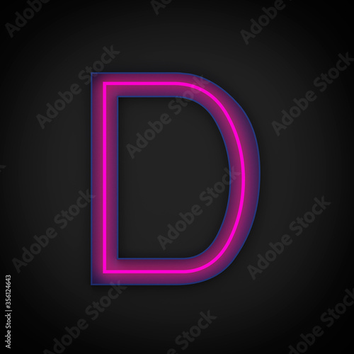 3d rendering, neon red capital letter D lighted up, inside blue letter,