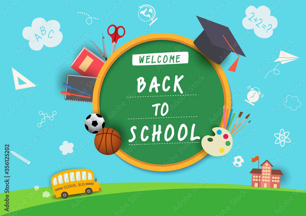 Back to School design with  stationery and knowledge symbol on school background.
