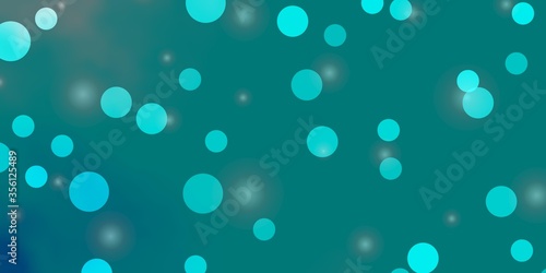 Light Blue, Green vector texture with circles, stars. Abstract design in gradient style with bubbles, stars. Pattern for business ads.