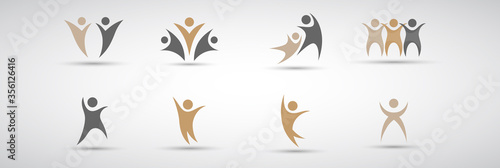 Abstract People Logo Set. Human Figure Isolated On White Background. Icons Collection For Human Success, Celebration Logo, Achievement Symbol And Activity. Different Happy People. Figure Logo, Vector