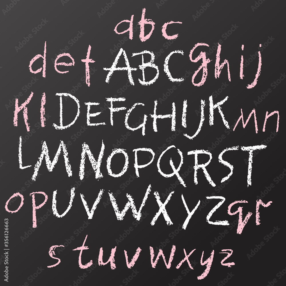 Handwritten vector chalked alphabet. Imitation texture of chalk. Modern hand drawn alphabet. Isolated letters. Handwritten vector chalked alphabet. Imitation texture of chalk. Modern hand drawn alphabet. Isolated letters.