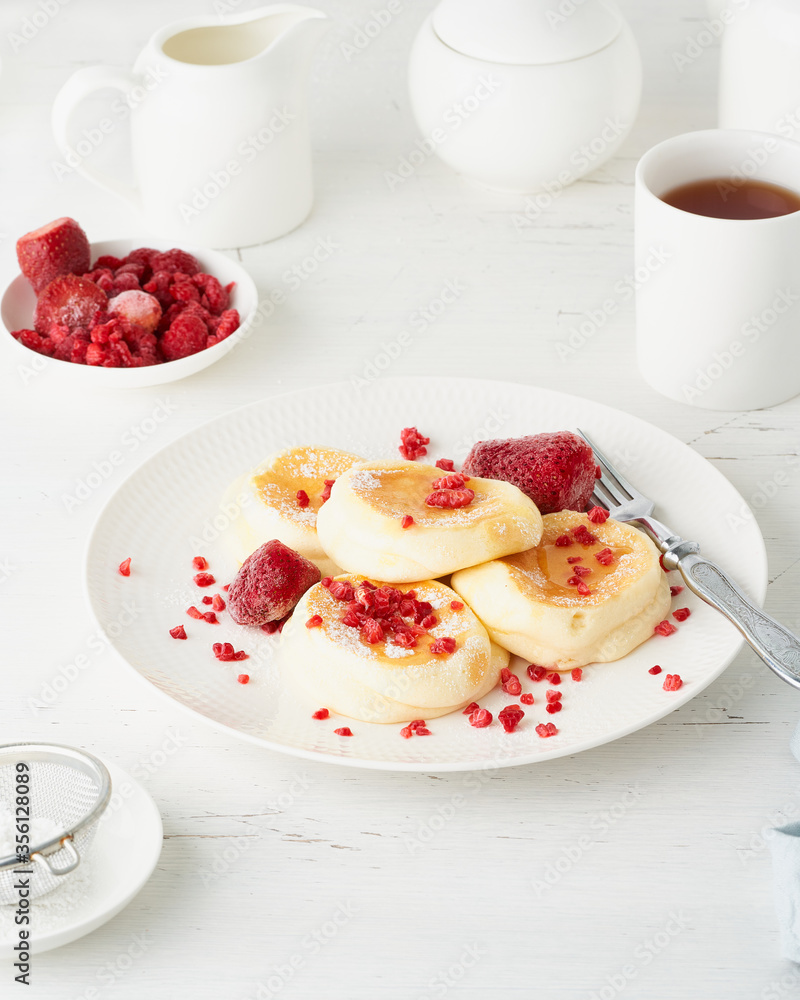 Fluffy japanese pancake, thick souffle. Trendy food. Delicious Breakfast Fluffy japanese pancake, thick souffle. Trendy food. Delicious Breakfast