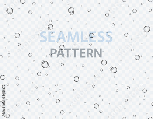 Bubbles underwater texture isolated on transparent background. Vector fizzy air, gas or oxygen under water seamless pattern. Realistic champagne drink, soda effect template.