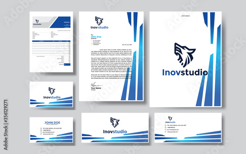 pack of gradient blue corporate brand identity, stationary design. modern template illustration vector