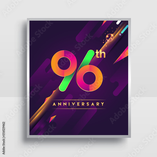 96th years anniversary logo  vector design for invitation and poster birthday celebration with colorful abstract background isolated on white background.