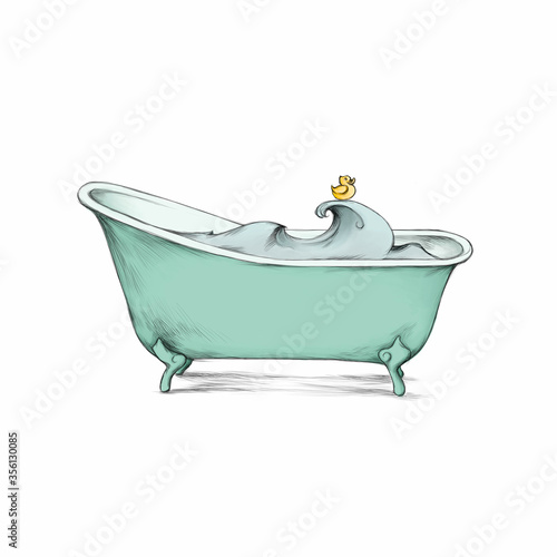 Retro-Badewanne mit Badeente und Wasser