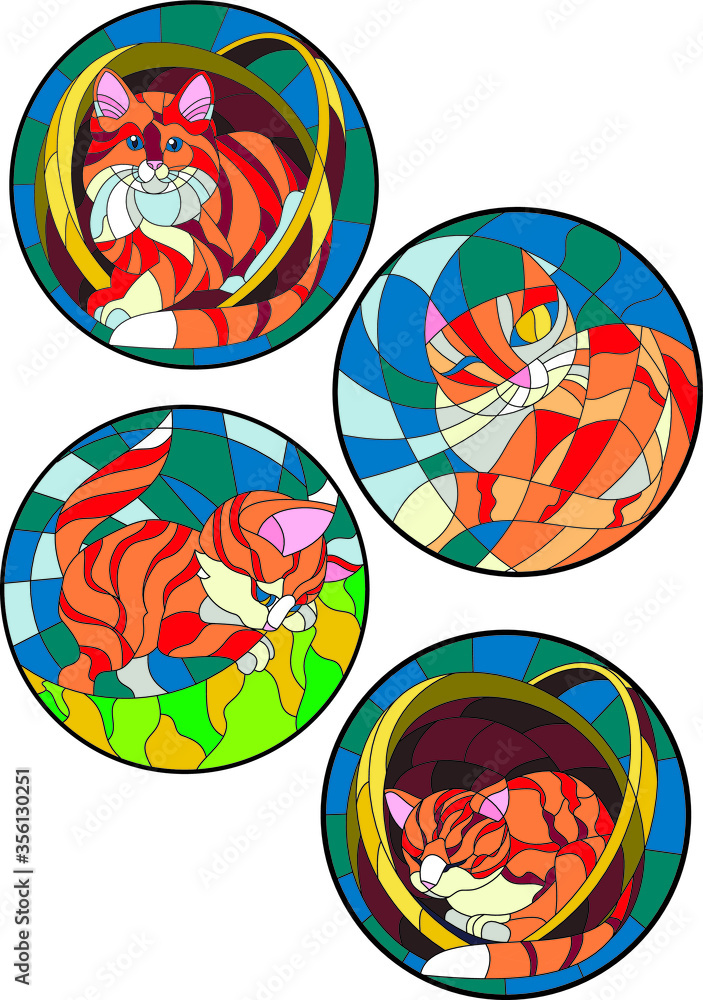 round stained glass with kittens in four versions round stained glass with kittens in four versions
