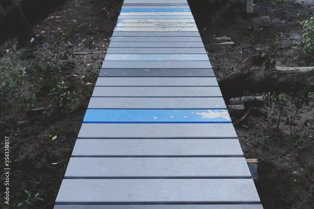 Fototapeta premium Cement bridge, natural mangrove forest path by the sea