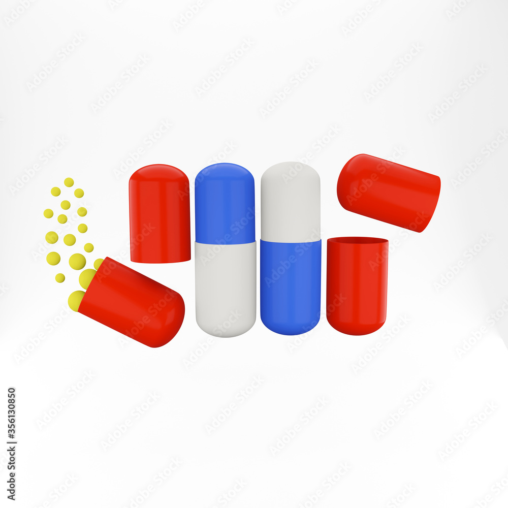 Capsules pills chemistry healthy and medicine antibiotic. 3D Rendering.
Capsules pills chemistry healthy and medicine antibiotic. 3D Rendering.