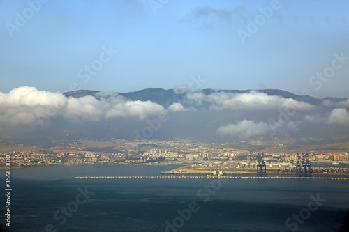 Rock of Gibraltar seen from the mediteranean sea. Gibraltar is a British Overseas Territory located at the southern tip of the Iberian Peninsula.