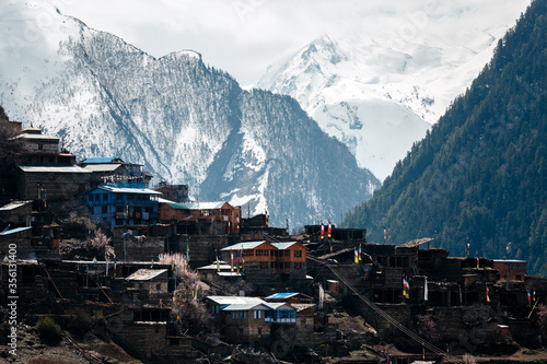 Himalayas landscape, Annapurna circuit trek, high altitude mountain village view