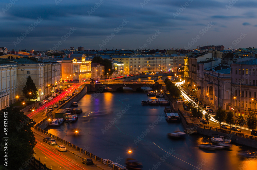 Long exposure, Fontanka river in Saint-Petersburg, Russia, Anichkov bridge