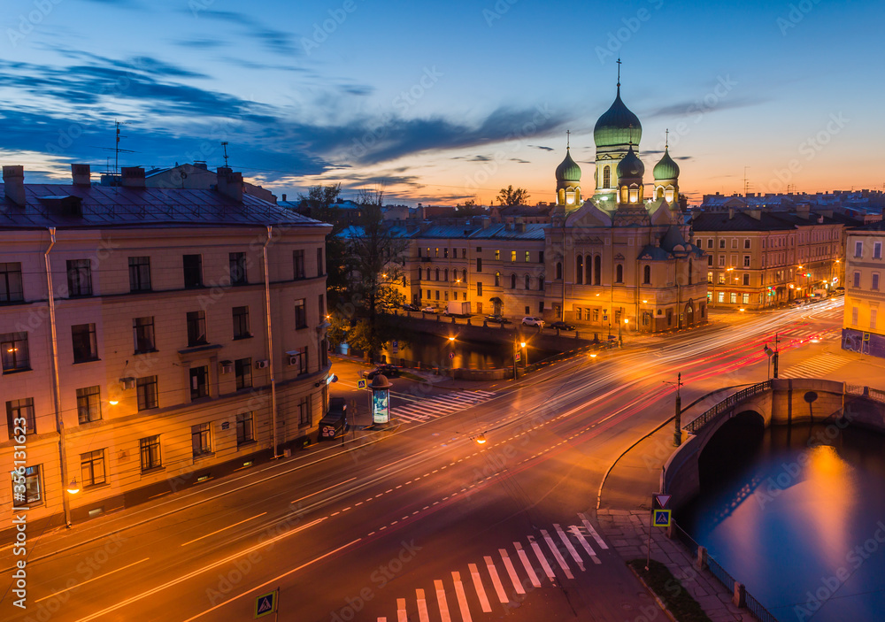 Long exposure, Holy Isidor Church in Saint-Petersburg, Russia, Griboedov canal