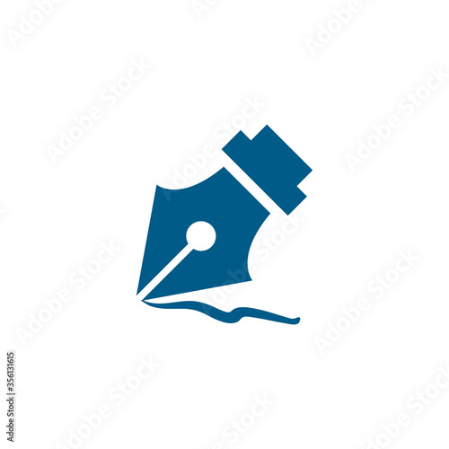 Fountain Pen Nib Blue Icon On White Background. Blue Flat Style Vector Illustration