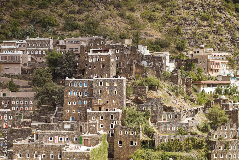 Panorama of beautiful historical houses in Rijal Almaa heritage village