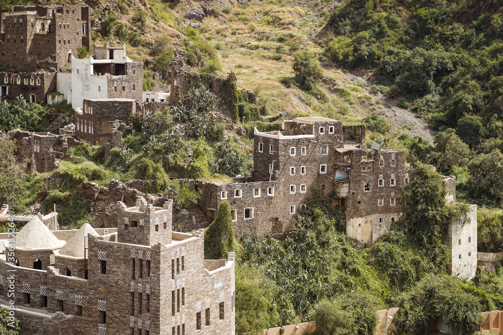 Panorama of beautiful historical houses in Rijal Almaa heritage village