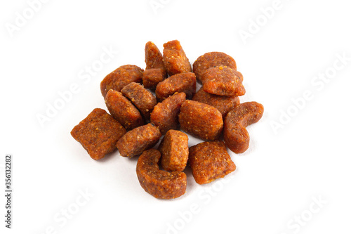 heap of pet food for cats, dogs on a white background. isolate