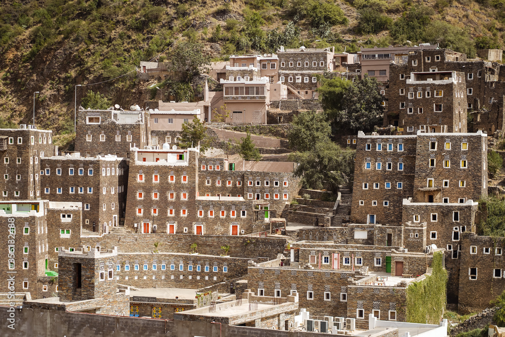 Panorama of beautiful historical houses in Rijal Almaa heritage village