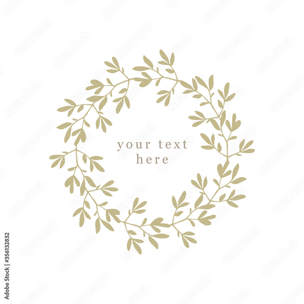 Round frame of olive branches. Ornamental floral composition in boho style, plant silhouette. Vector illustration, template for text. Elegant design for decorating cards and wedding typography, decor