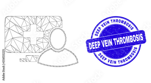 Web mesh computer patient icon and Deep Vein Thrombosis seal stamp. Blue vector round distress seal with Deep Vein Thrombosis title.