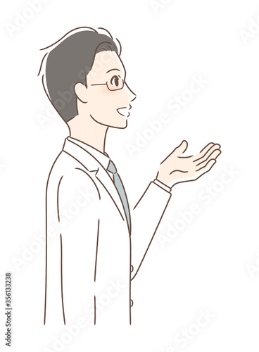 笑顔で手を差し出す男性の横顔