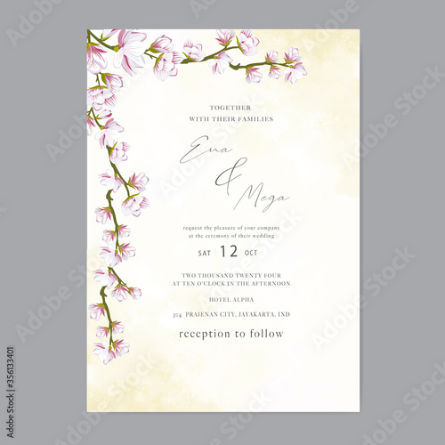 Beautiful cherry blossom wedding invitation template