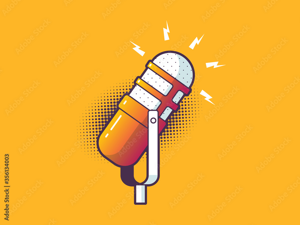 Podcast microphone vintage pop art style vector illustration Stock Vector