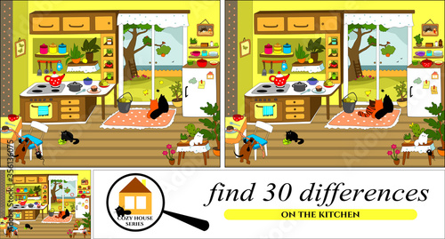 Vector cartoon illustration from  Cozy House  series of finding differences.