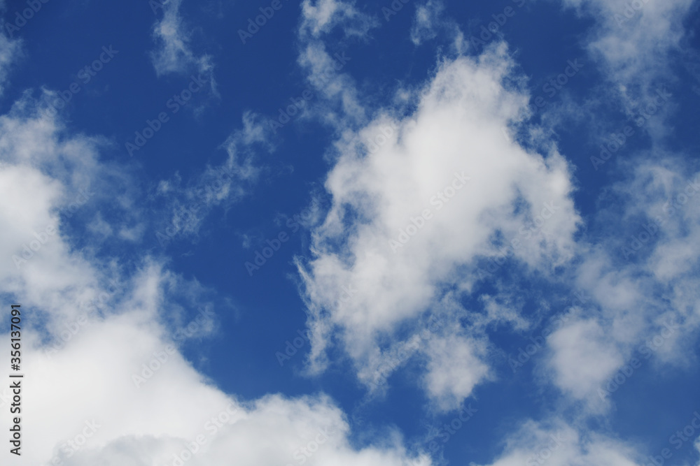 Light snatches of half-dozen clouds against a blue sky