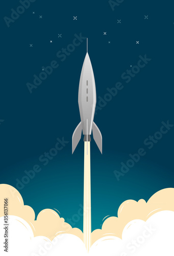 Rocket launch. Spaceflight, spacecraft, spaceship vector illustration